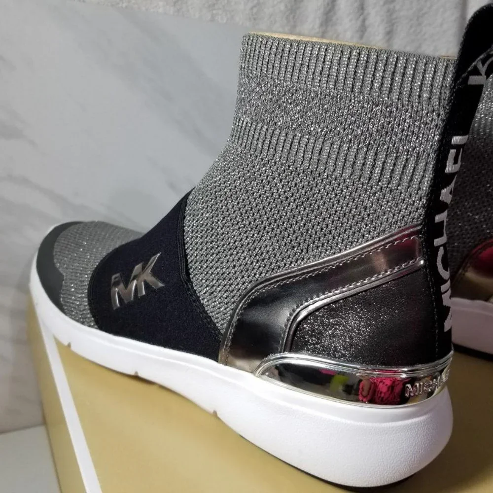 Michael Kors Gray & Black Knit Slip-On Sock Booties with Metallic Heel